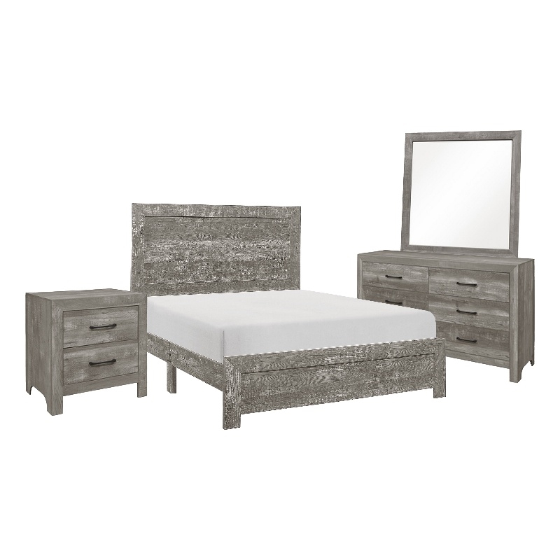Pemberly Row 4 Piece California King Bedroom Set Panel Detail Metal Handles
