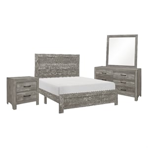 Pemberly Row 4 Piece California King Bedroom Set Panel Detail Metal Handles