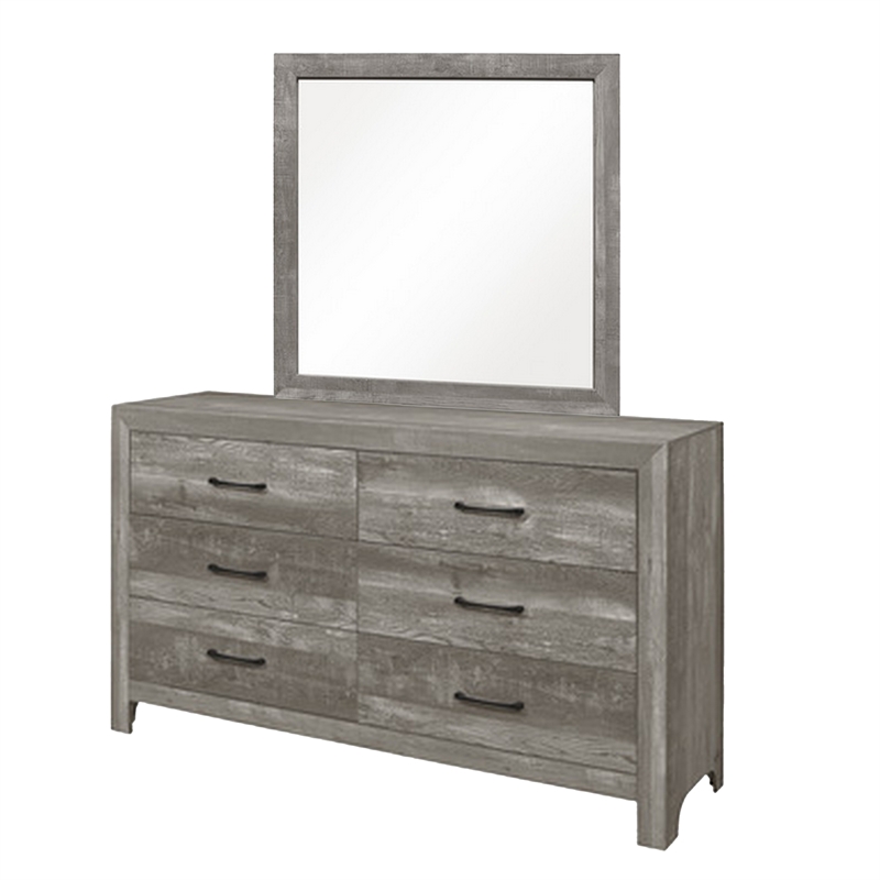 Pemberly Row 4 Piece King Size Bedroom Set in Rustic Gray Panel Detailing
