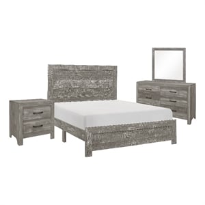 Pemberly Row 4 Piece King Size Bedroom Set in Rustic Gray Panel Detailing