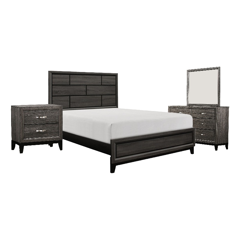 Pemberly Row 4 Pc Queen Bedroom Set Metal Base Wood with Printed Grains
