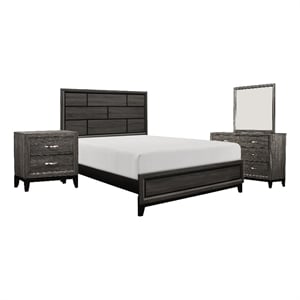 Pemberly Row 4 Pc Queen Bedroom Set Metal Base Wood with Printed Grains