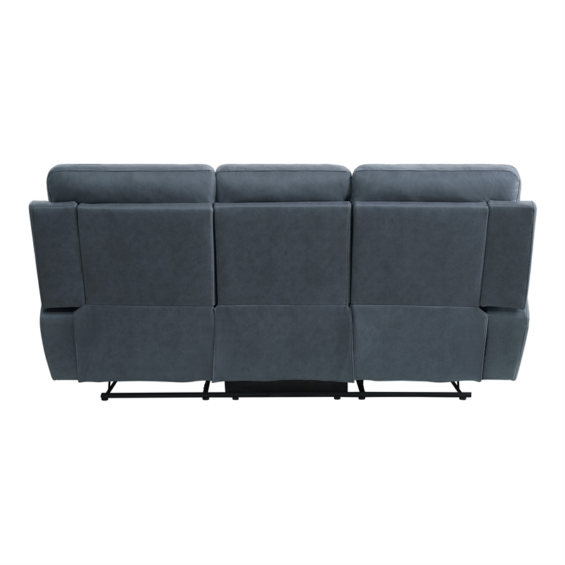 Pemberly Row 85 Inch Manual Reclining Sofa in Blue Microfiber Solid Wood