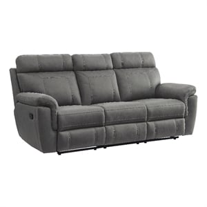 Pemberly Row 84 Inch Manual Reclining Sofa in Gray Microfiber Solid Wood