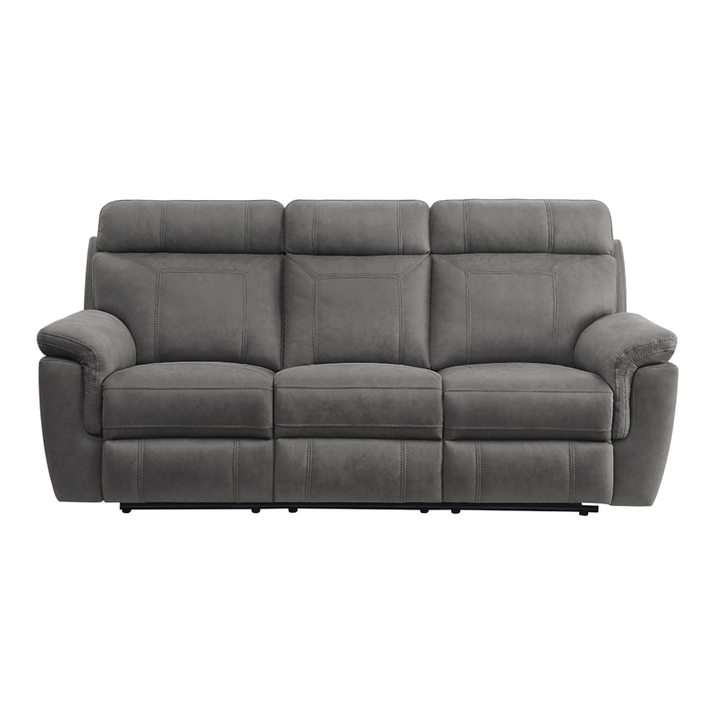 Pemberly Row 84 Inch Manual Reclining Sofa in Gray Microfiber Solid Wood
