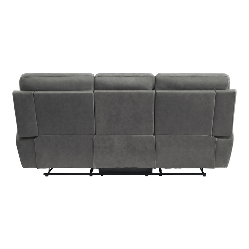 Pemberly Row 84 Inch Manual Reclining Sofa in Gray Microfiber Solid Wood