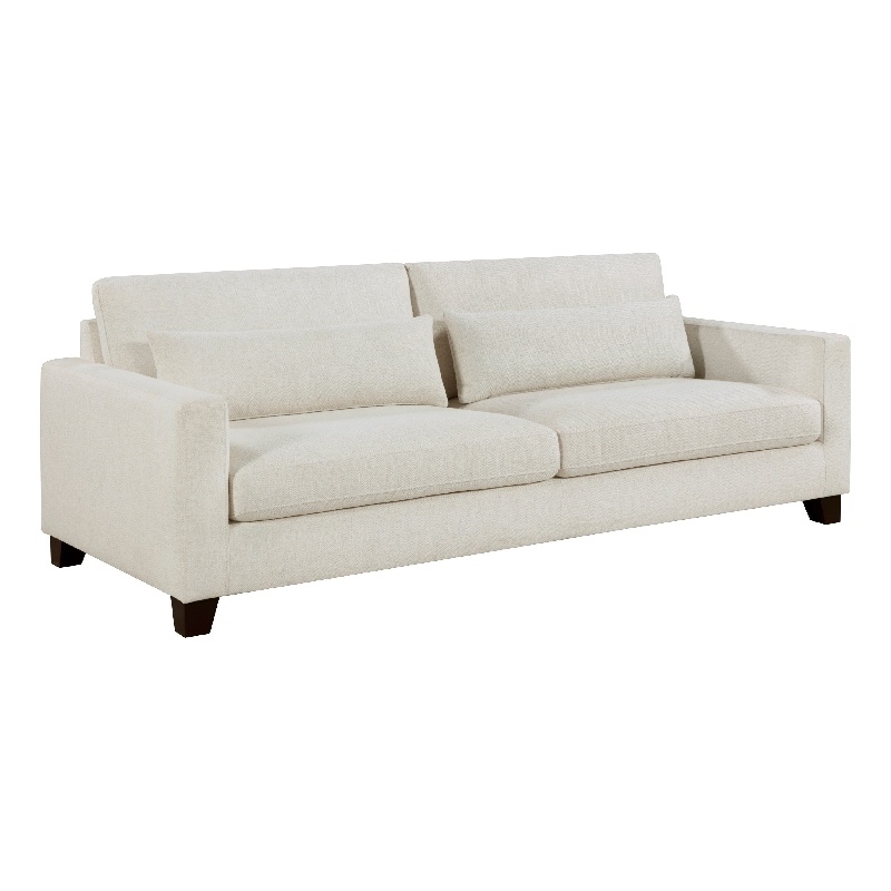 Pemberly Row 89 Inch Sofa with 2 Lumbar Pillows in Ivory Fabric