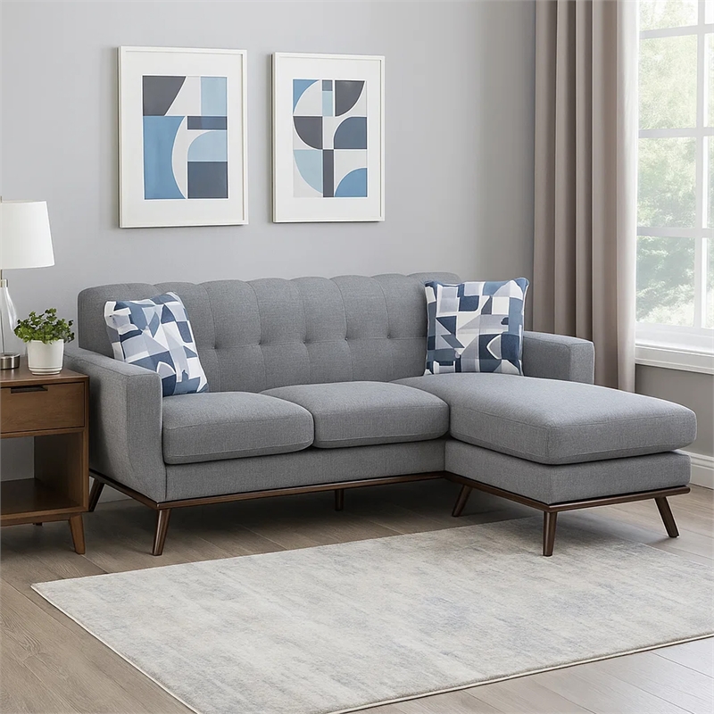 Pemberly Row 87 Inch Reversible L Shape Sofa with Chaise in Gray Chenille