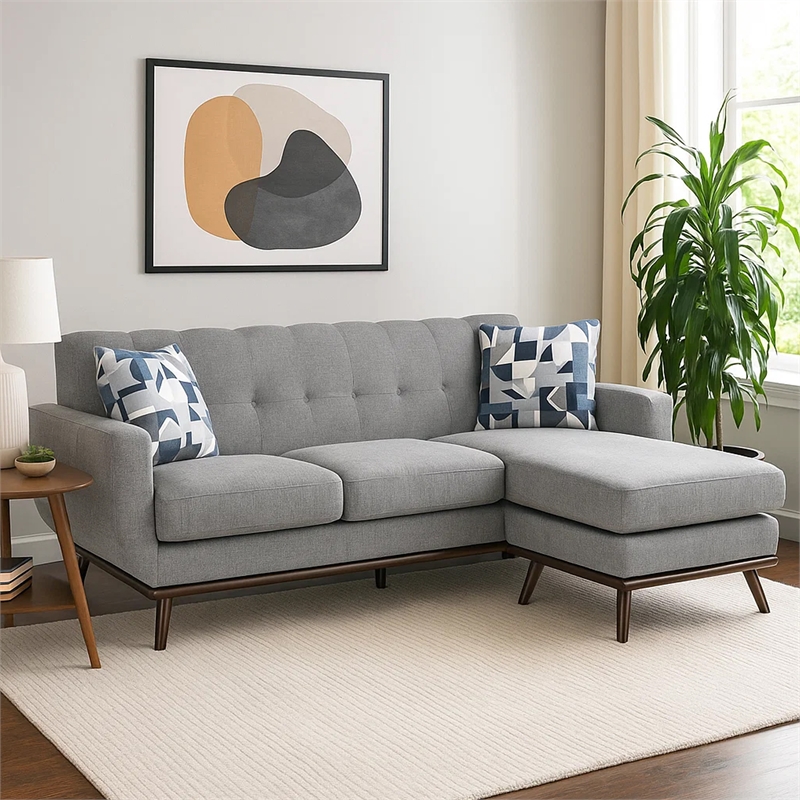 Pemberly Row 87 Inch Reversible L Shape Sofa with Chaise in Gray Chenille