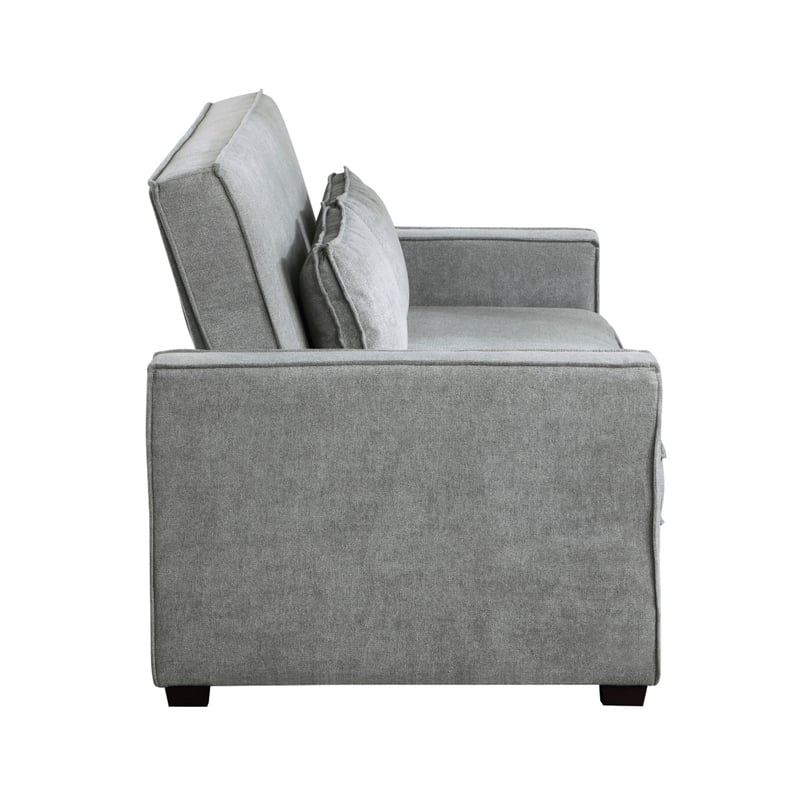 Pemberly Row 77 Inch Sofa with Pull Out Bed in Gray Polyester 2 Pillows