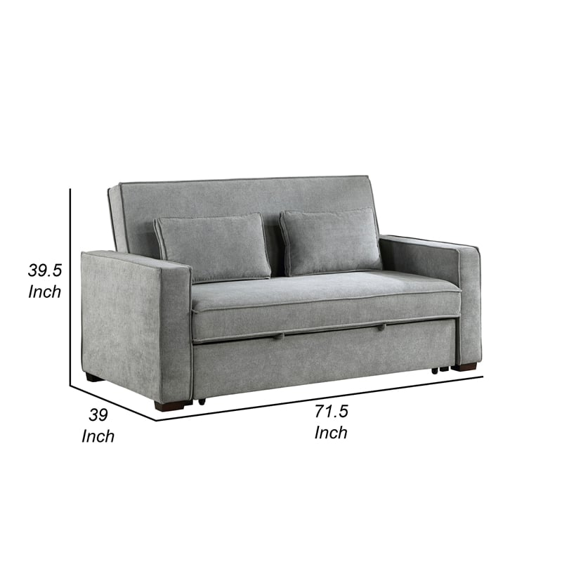 Pemberly Row 77 Inch Sofa with Pull Out Bed in Gray Polyester 2 Pillows