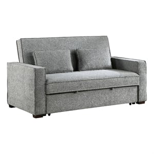 Pemberly Row 77 Inch Sofa with Pull Out Bed in Gray Polyester 2 Pillows