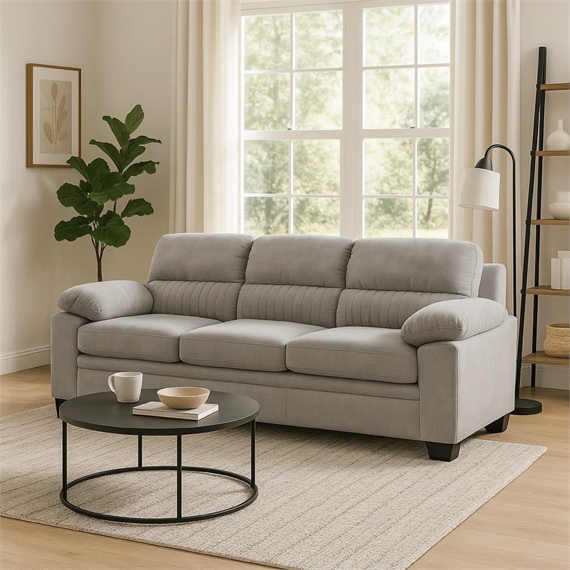 Pemberly Row 80 Inch Sofa in Gray Polyester Foam Cushioned Solid Wood Frame