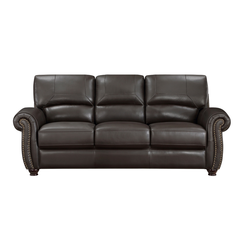 Pemberly Row 84 Inch Sofa in Dark Brown Top Grain and Faux Leather Wood