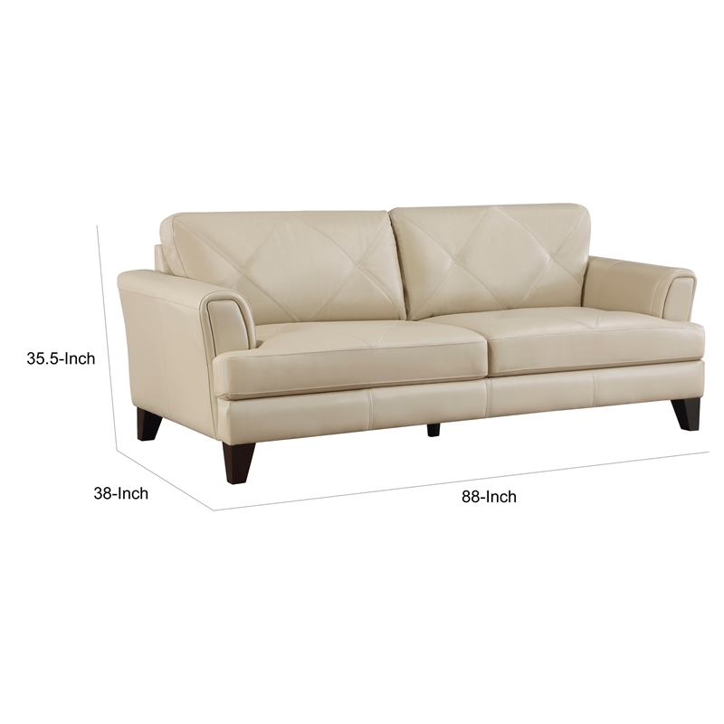 Pemberly Row 88 Inch Sofa in Cream Top Grain and Split Leather Solid Wood