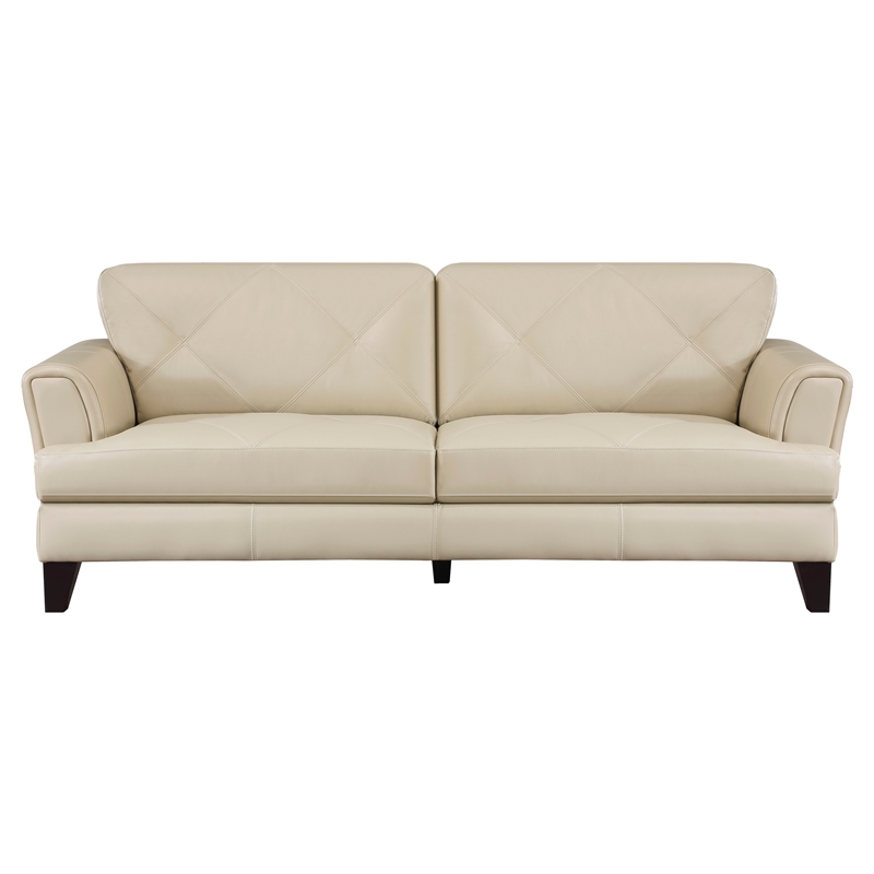 Pemberly Row 88 Inch Sofa in Cream Top Grain and Split Leather Solid Wood
