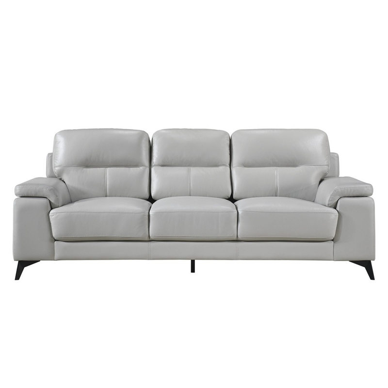 Pemberly Row 89 Inch Sofa in Light Gray Top Grain and Faux Leather Metal