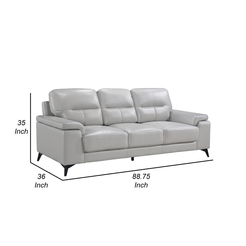 Pemberly Row 89 Inch Sofa in Light Gray Top Grain and Faux Leather Metal
