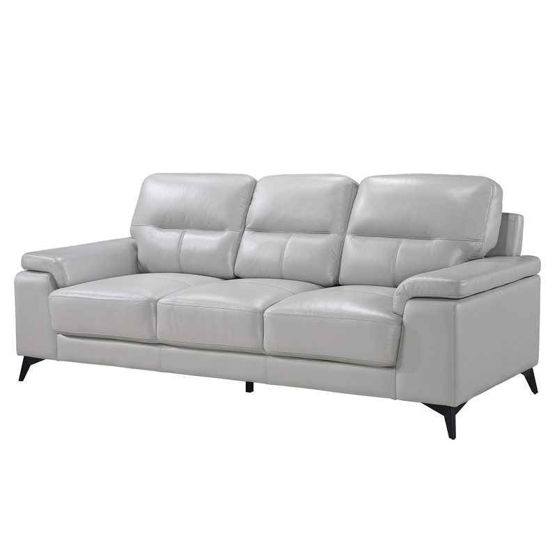 Pemberly Row 89 Inch Sofa in Light Gray Top Grain and Faux Leather Metal