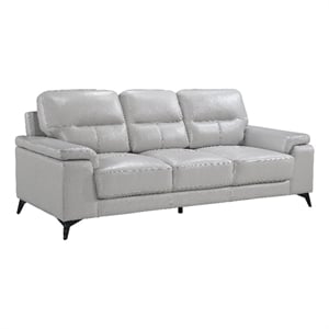 Pemberly Row 89 Inch Sofa in Light Gray Top Grain and Faux Leather Metal