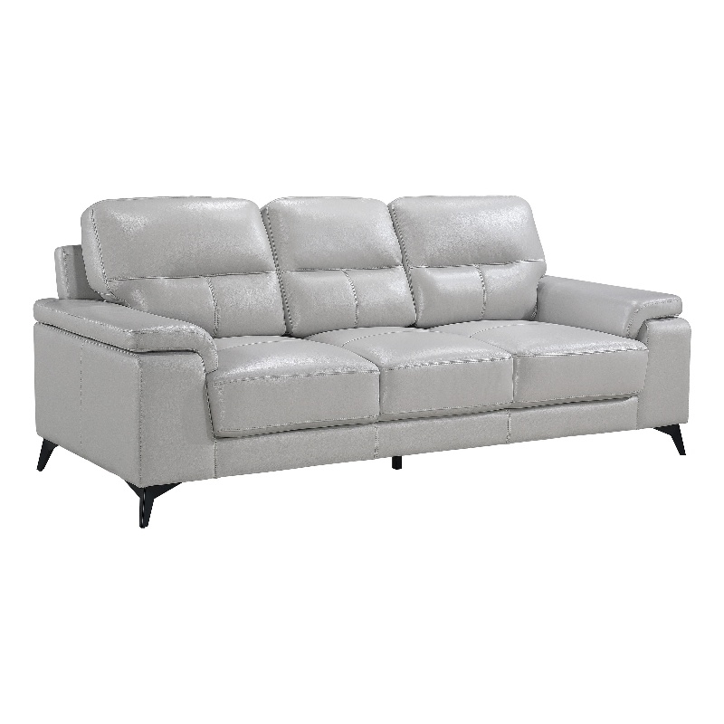 Pemberly Row 89 Inch Sofa in Light Gray Top Grain and Faux Leather Metal