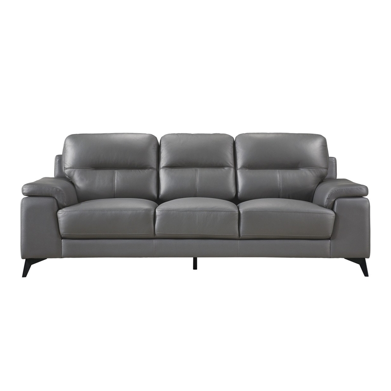 Pemberly Row 89 Inch Sofa in Dark Gray Top Grain Leather Foam Cushions