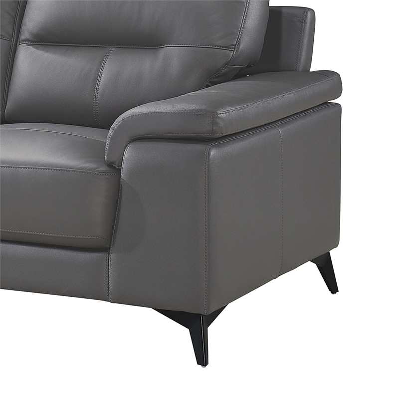 Pemberly Row 89 Inch Sofa in Dark Gray Top Grain Leather Foam Cushions