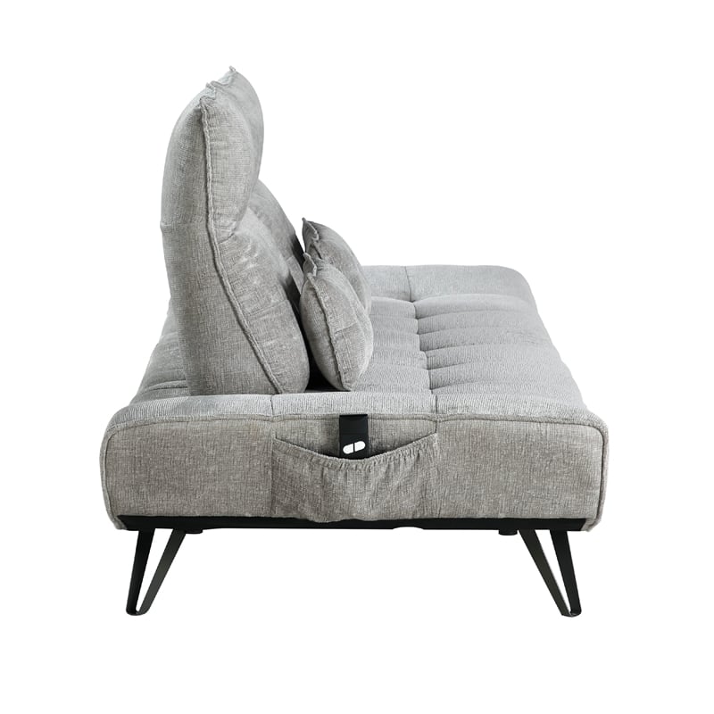 Pemberly Row Adjustable Depth Power Reclining Sofa 2 Pillows Gray Chenille