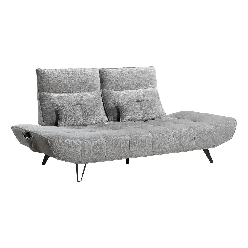 Pemberly Row Adjustable Depth Power Reclining Sofa 2 Pillows Gray Chenille