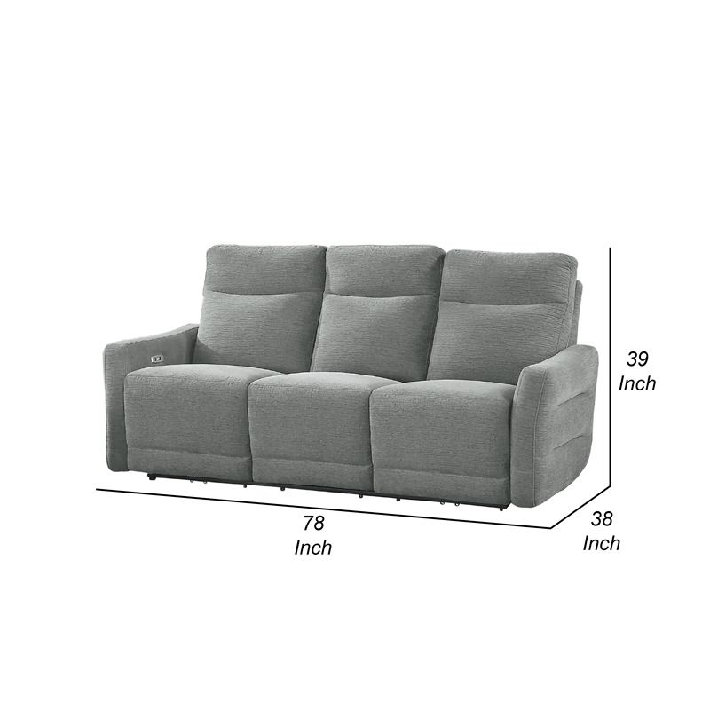 Pemberly Row Power Double Reclining Sofa with USB Lay Flat Dove Gray Chenille
