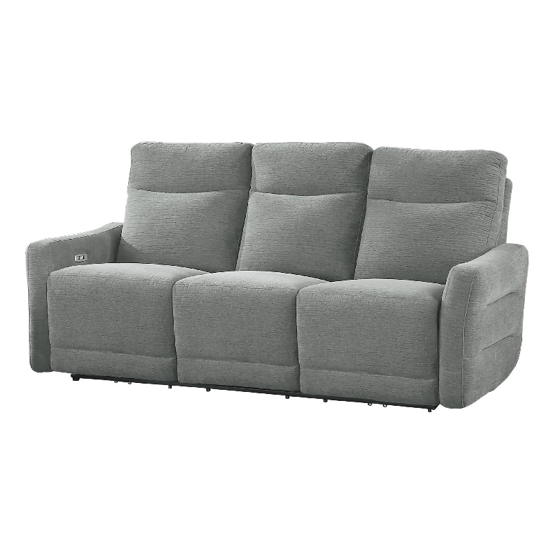 Pemberly Row Power Double Reclining Sofa with USB Lay Flat Dove Gray Chenille
