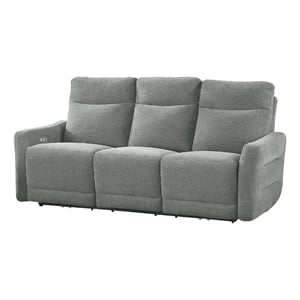 Pemberly Row Power Double Reclining Sofa with USB Lay Flat Dove Gray Chenille