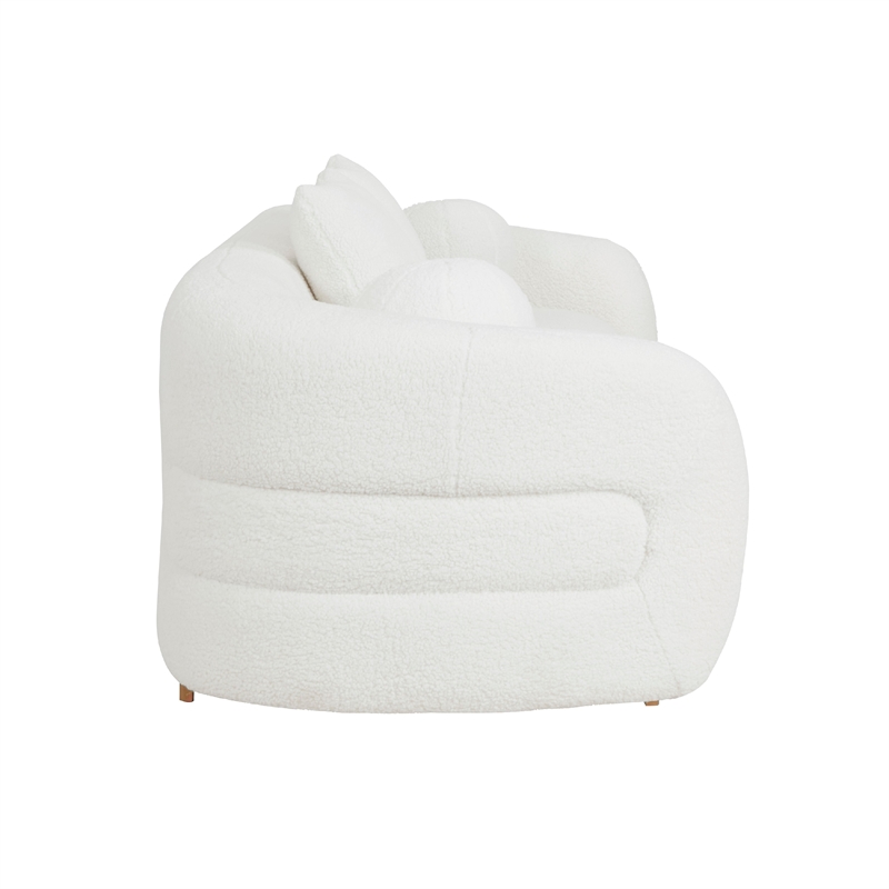 Pemberly Row 93 Inch Sofa with 4 Accent Pillows in White Sherpa Gold Base