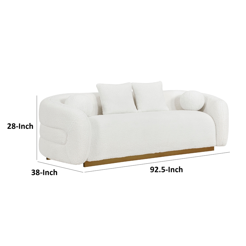 Pemberly Row 93 Inch Sofa with 4 Accent Pillows in White Sherpa Gold Base