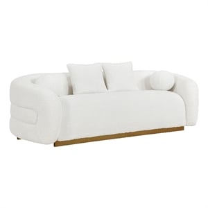 Pemberly Row 93 Inch Sofa with 4 Accent Pillows in White Sherpa Gold Base