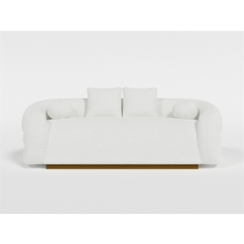 Pemberly Row 93 Inch Sofa with 4 Accent Pillows in White Sherpa Gold Base