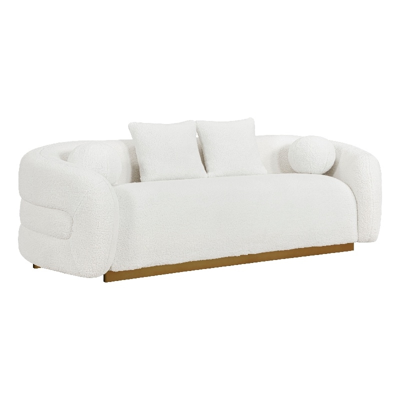 Pemberly Row 93 Inch Sofa with 4 Accent Pillows in White Sherpa Gold Base