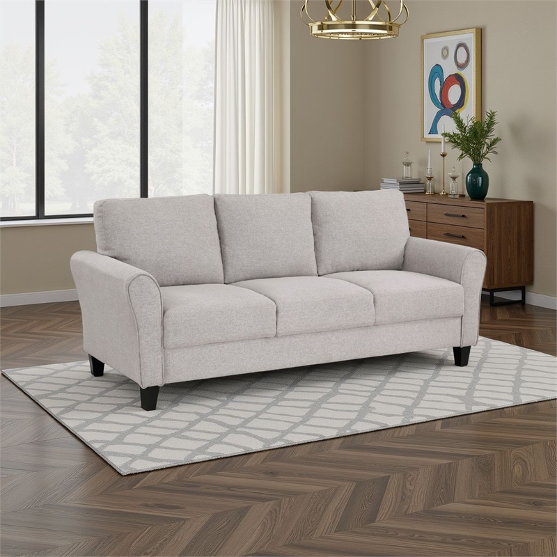 Pemberly Row 81 Inch Sofa in Gray Chenille Fabric with Round Flared Armrests