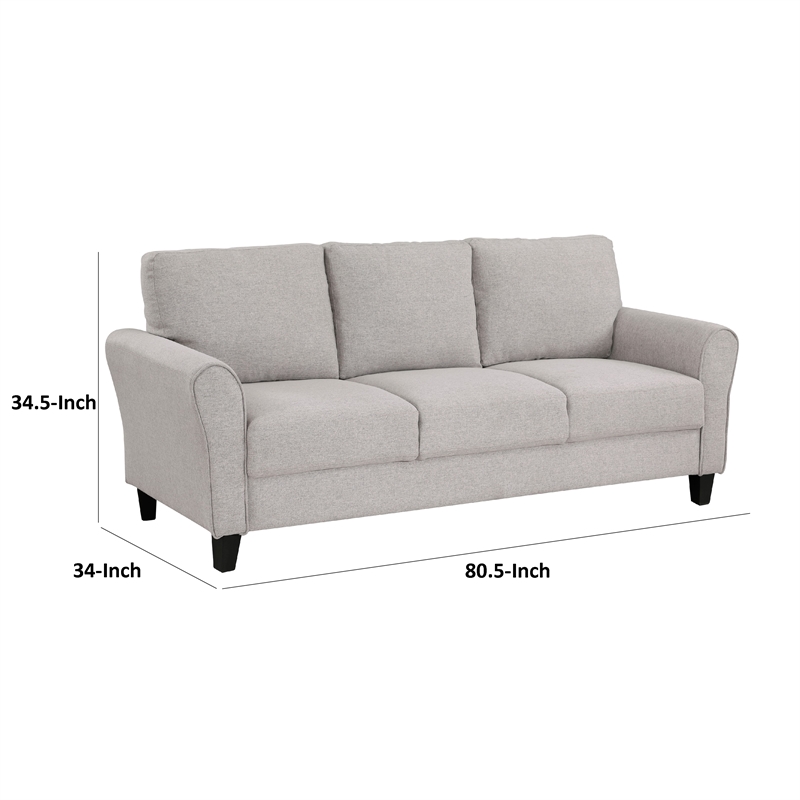 Pemberly Row 81 Inch Sofa in Gray Chenille Fabric with Round Flared Armrests