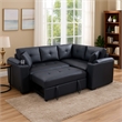 Pemberly Row Sectional Sleeper Sofa 2 Pillows USB Charger Black Faux Leather