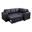 Pemberly Row Sectional Sleeper Sofa 2 Pillows USB Charger Black Faux Leather