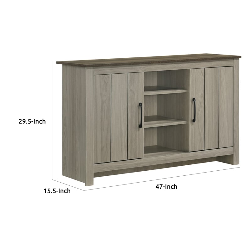 Pemberly Row Console Table with 3 Shelves and 2 Cabinet Doors in Gray Wood
