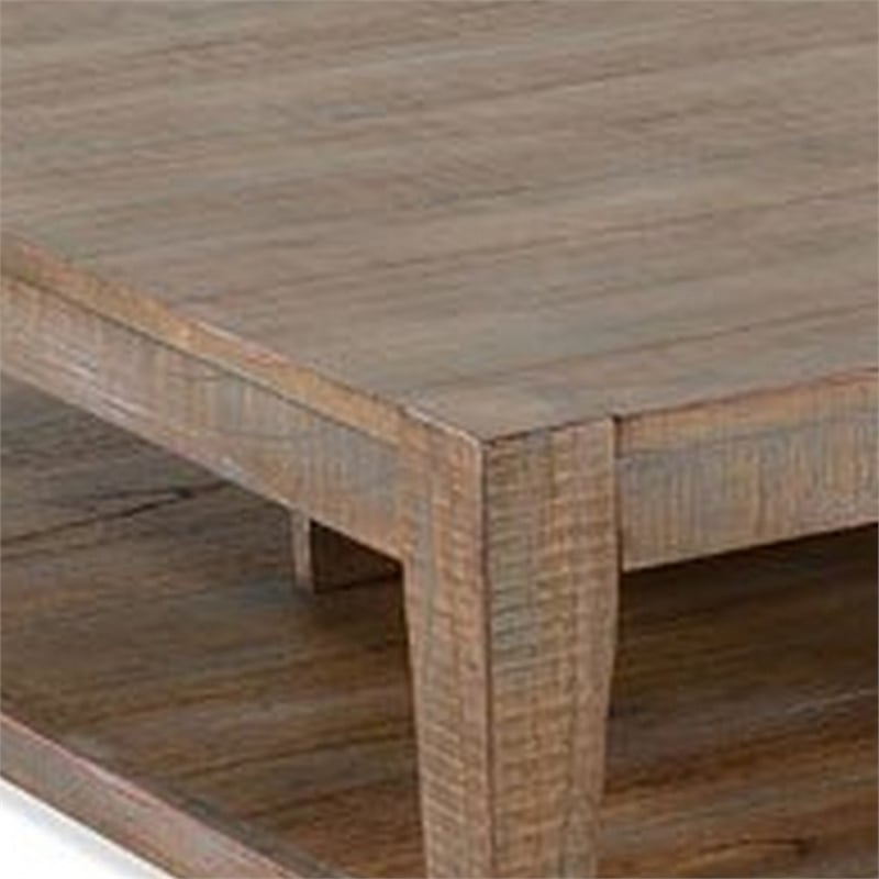 Pemberly Row 48 Inch Square Coffee Table 1 Shelf in Light Brown Mahogany