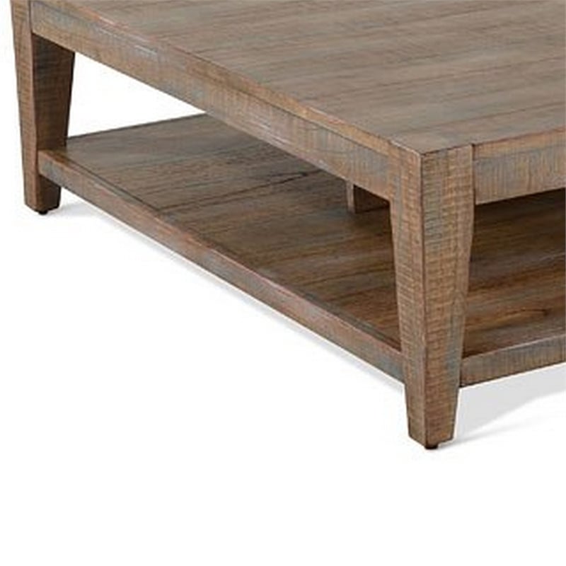Pemberly Row 48 Inch Square Coffee Table 1 Shelf in Light Brown Mahogany