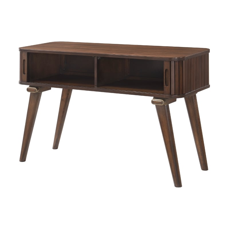 Pemberly Row 48 Inch Sofa Console Table 2 Tambour Doors in Walnut Brown