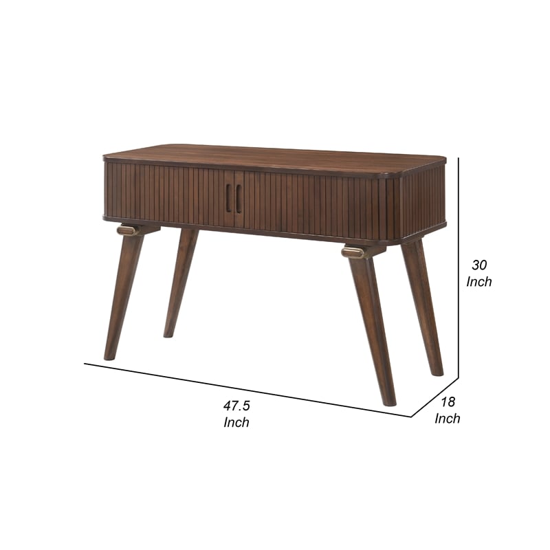 Pemberly Row 48 Inch Sofa Console Table 2 Tambour Doors in Walnut Brown