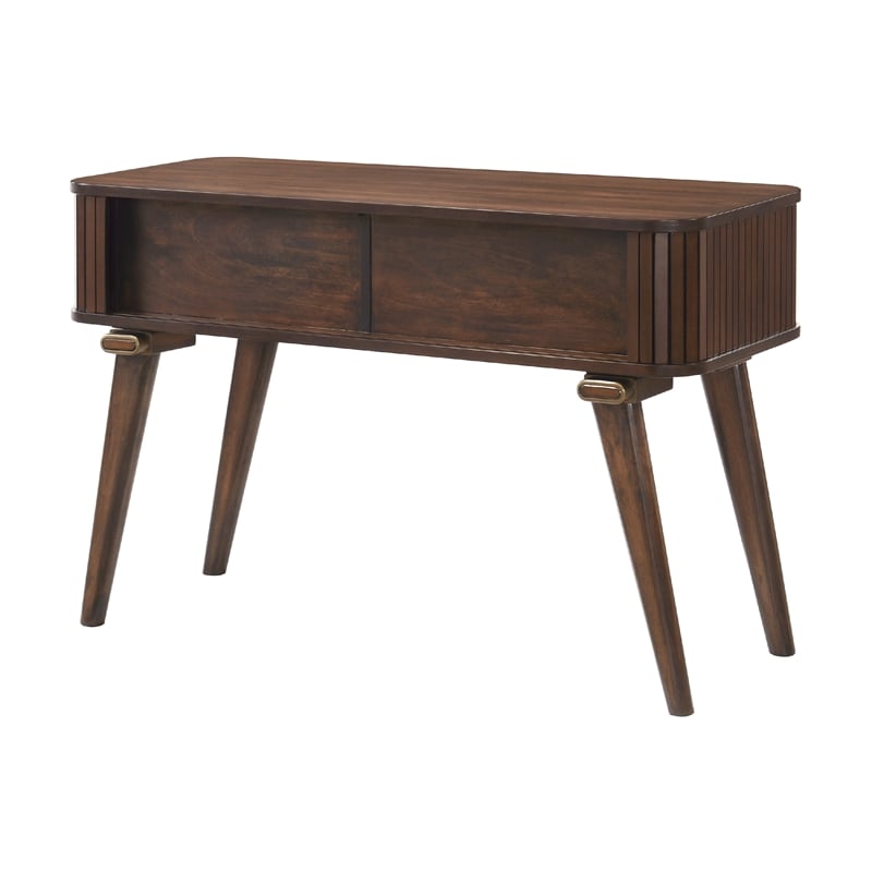 Pemberly Row 48 Inch Sofa Console Table 2 Tambour Doors in Walnut Brown