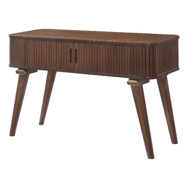 Pemberly Row 48 Inch Sofa Console Table 2 Tambour Doors in Walnut Brown