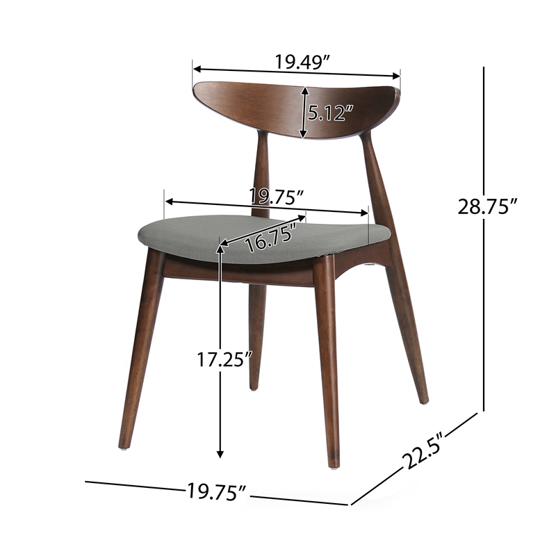 Pemberly Row Dining Chair Set of 2 Rubberwood Splayed Legs in Gray Brown