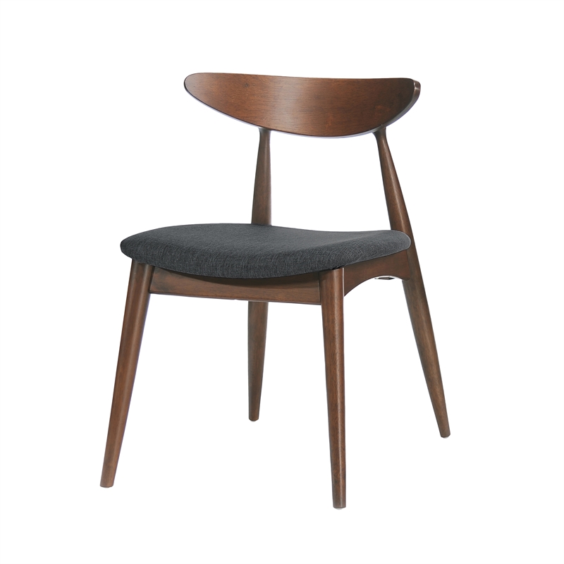 Pemberly Row Dining Chair Set of 2 Rubberwood Splayed Legs in Gray Brown